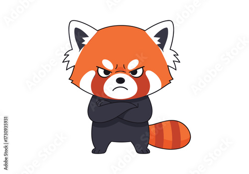 This adorable red panda is clearly very angry with crossed arms.