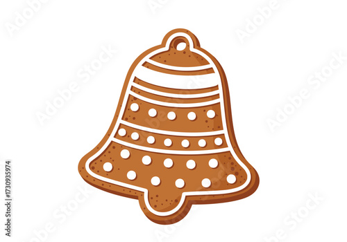 Gingerbread bell cookie with icing decoration for holiday celebration.