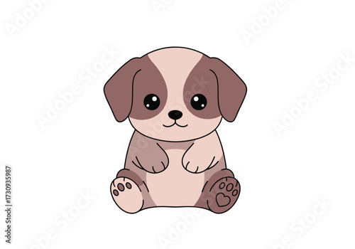 Adorable cartoon puppy dog sitting patiently waiting for a treat.