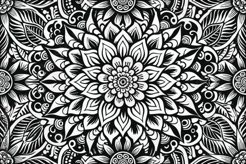 Vector art of intricate black and white floral mandala pattern