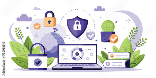 Secure remote work with laptop, VPN, and encrypted communication