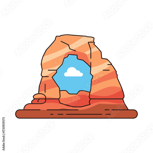Cartoon illustration of a rock arch formation with blue sky visible through opening.