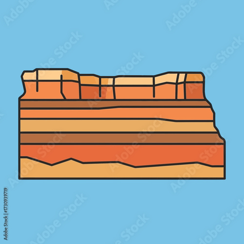 Illustration of a layered rock formation against a light blue background.
