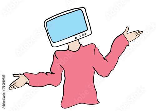 Vector of person with monitor head, technology, break from work.
