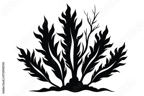 Abstract Silhouette of a Bush with Leaves and Thin Branches Graphic Design Element