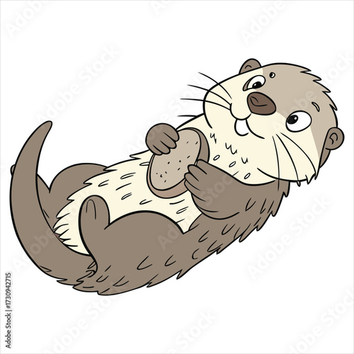 This is a simple, black-and-white line drawing of an otter. The otter is depicted in a cute, cartoonish style, lying on its back with its paws clasped together near its chest. 
