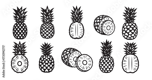 Pineapple Fruits Line Art Organic Food Vector Design