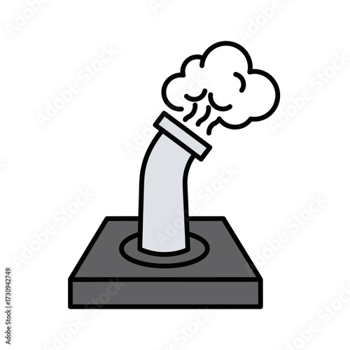 A pipe emits smoke from a square base against a white background.