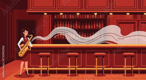 Elegant saxophone performance at a classic bar with a vintage atmosphere
