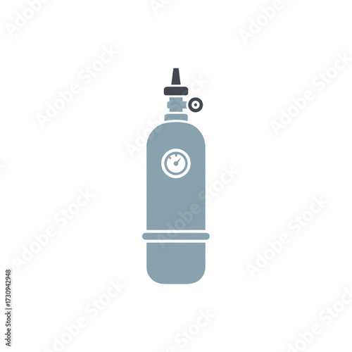 A light blue gas cylinder with valve and gauge on a white background.