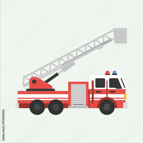 Red fire truck with ladder and lights on a white background.