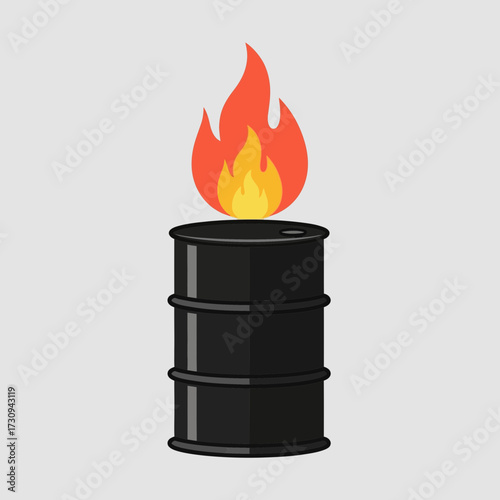 Black oil barrel with flame on top against a light gray background.