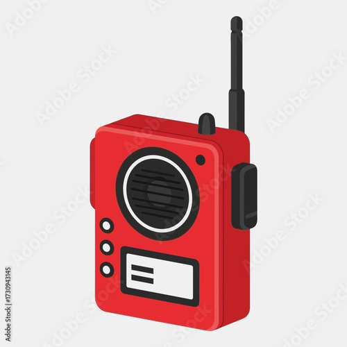 Red walkie talkie with antenna on a white background.