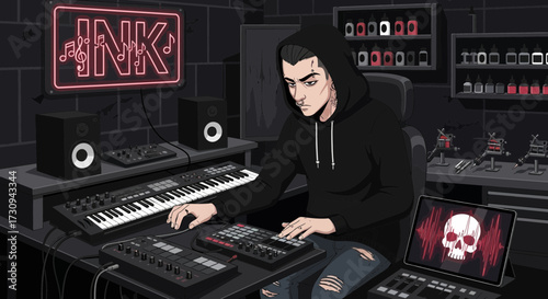 Musician and Tattoo Artist Creates Music with Ink Inspired Studio Setup