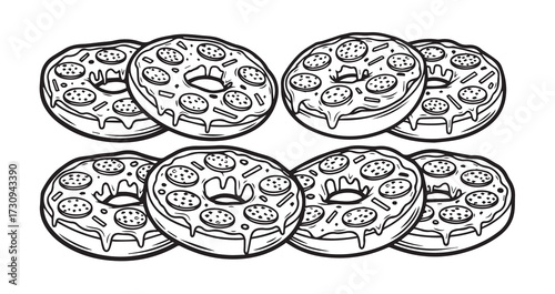 Pizza Bagel Line Art Delicious Fast Food Drawing