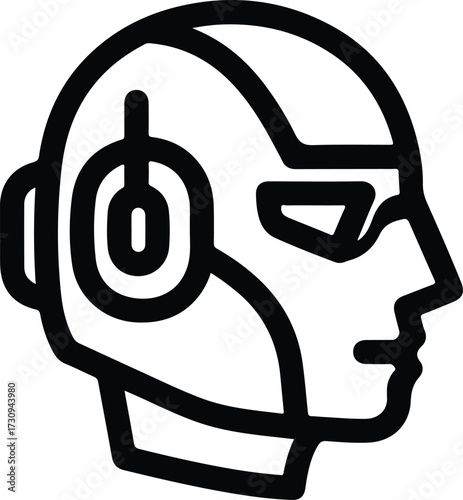 Silhouette futuristic cyborg head profile wearing headphones vector illustration
