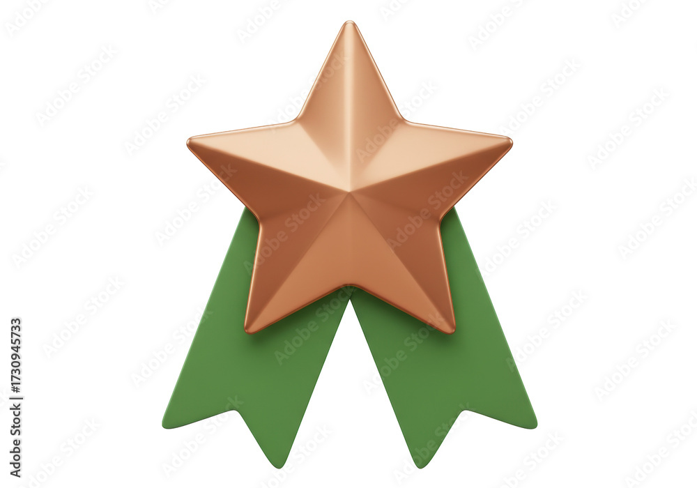 Obraz premium Bronze star award with green ribbon isolated PNG, achievement badge for recognition and success on transparent background
