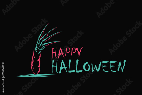 Spooky Halloween illustration of a creepy zombie hand rising from the ground