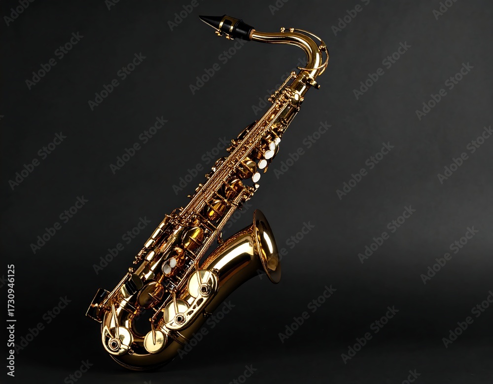 Fototapeta premium Golden saxophone on a dark background