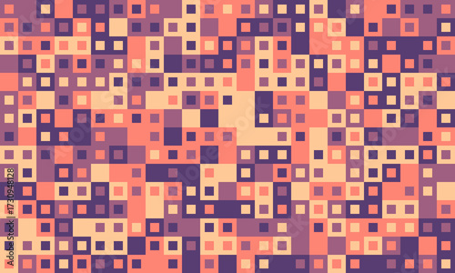 Abstract geometric pattern featuring a mosaic of muted coral, mauve, and beige squares.  Ideal for backgrounds, textiles, or website design.