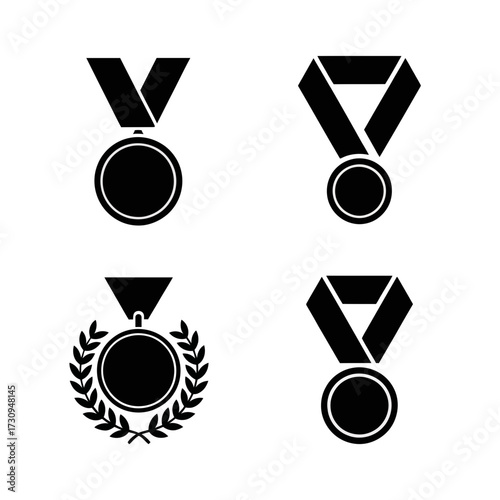 Simple black medal badge vector isolated on white background for business ranking