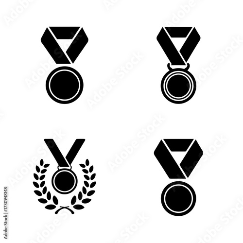Simple black medal badge vector isolated on white background for business ranking