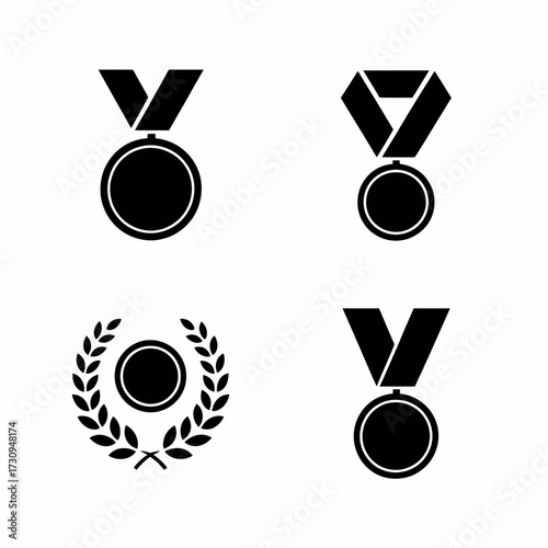 Simple black medal badge vector isolated on white background for business ranking