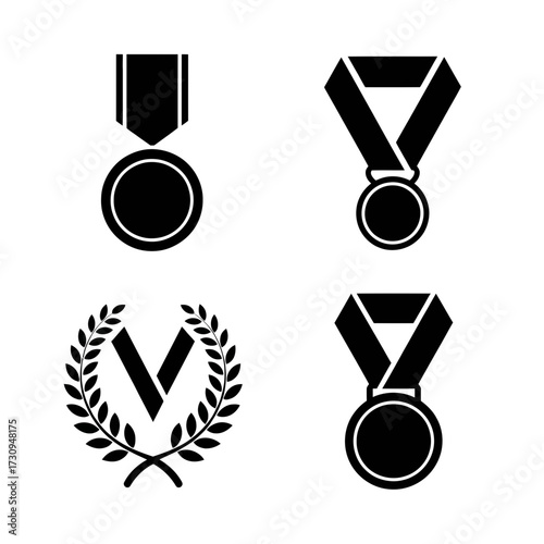 Simple black medal badge vector isolated on white background for business ranking