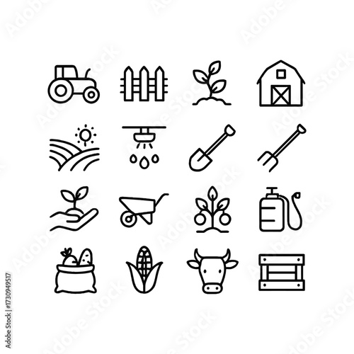 Agricultural industry vector icon set. Outline symbols. Line design