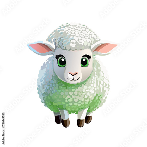 A high-quality cartoonish 3D rendering of a sheep, designed with an amigurumi-inspired aesthetic , green screen