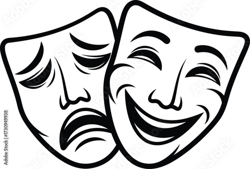 Theater masks comedy tragedy emotion symbol representing art silhouette