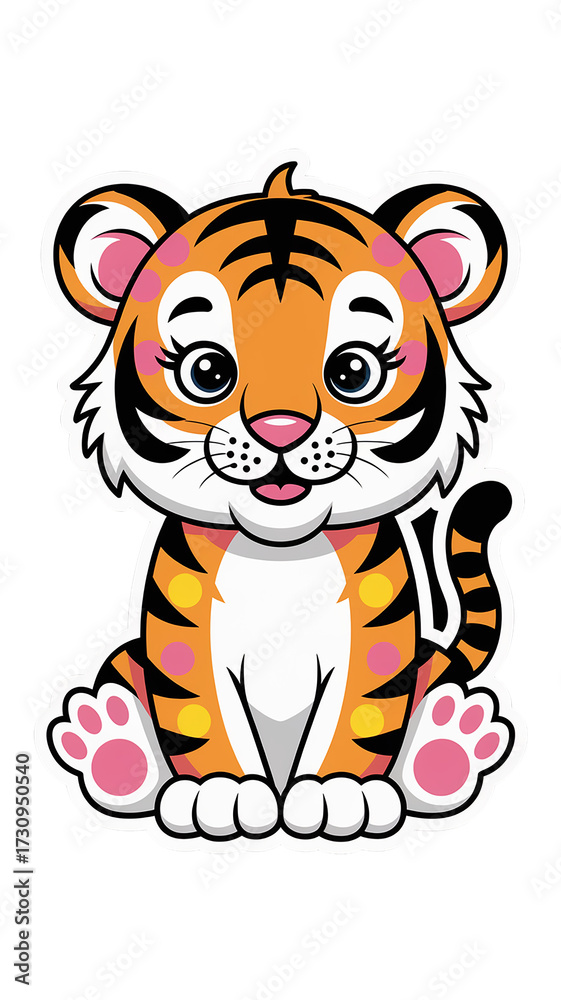 Fototapeta premium Adorable tiger cub cartoon illustration ready for your next creative project, perfect for children's books, educational materials, or fun animal-themed designs