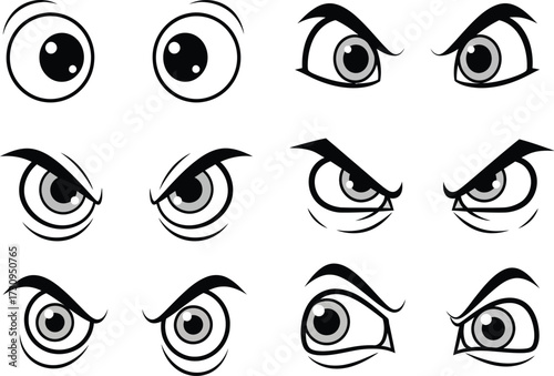 Diverse cartoon eyes expressing various emotions and angles silhouette