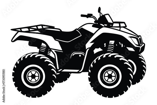 Black and White Vector Illustration of an AllTerrain Vehicle ATV with Knobby Tires
