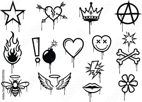 Graffiti style symbols and icons set for urban art projects silhouette