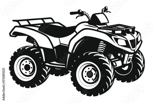 Black and White ATV Illustration OffRoad Vehicle with Large Tires and Rack