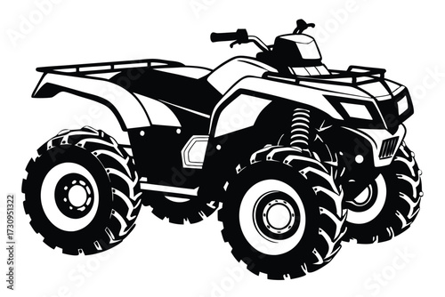 Isolated Black and White Vector Illustration of a FourWheeled AllTerrain Vehicle