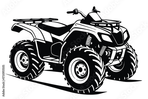 Black and White Vector Illustration of a FourWheeler ATV with Oversized Tires