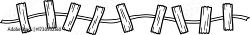 Hand drawn clothesline with wooden clothespins simple sketch art silhouette