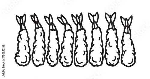 Tempura Shrimp Line Art Hand Drawn Outline Design