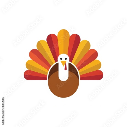 Thanksgiving turkey icon with colorful stylized feathers in flat design