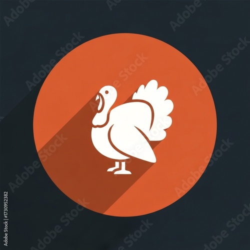Thanksgiving turkey icon in flat design with orange circle background