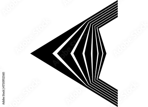 Black striped arrow of thick broken lines on a white background. Vector pattern. Pointer, direction. Sports background. Design element