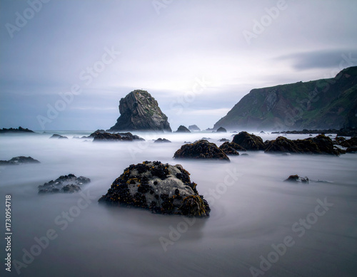 rocky coast at dusk