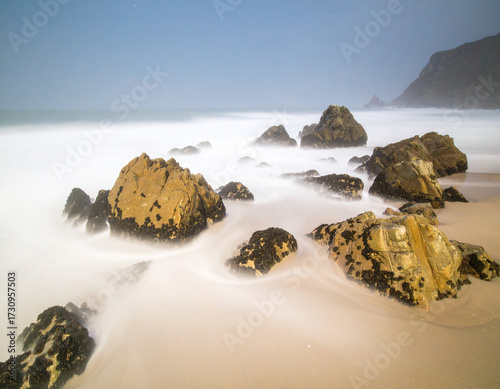 rocky beach in the morning