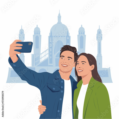 Tourists capturing travel memories.
