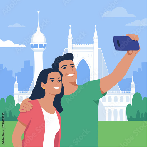 Tourists capturing travel memories.