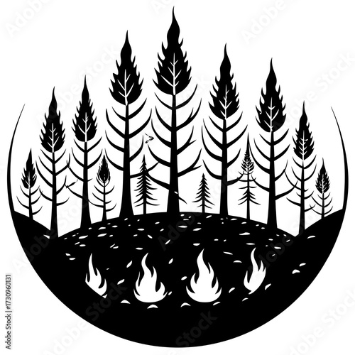 Silhouettes of Forest Fire Regeneration Sequence Showing New Growth and Recovery