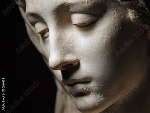 A close-up of a medieval marble sculpture