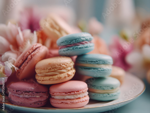 A collection of beautifully colored macarons